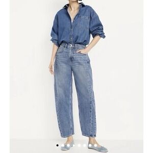 Old Navy High Rise Barrel Leg Jeans Womens Size 8 Med Wash Stretch